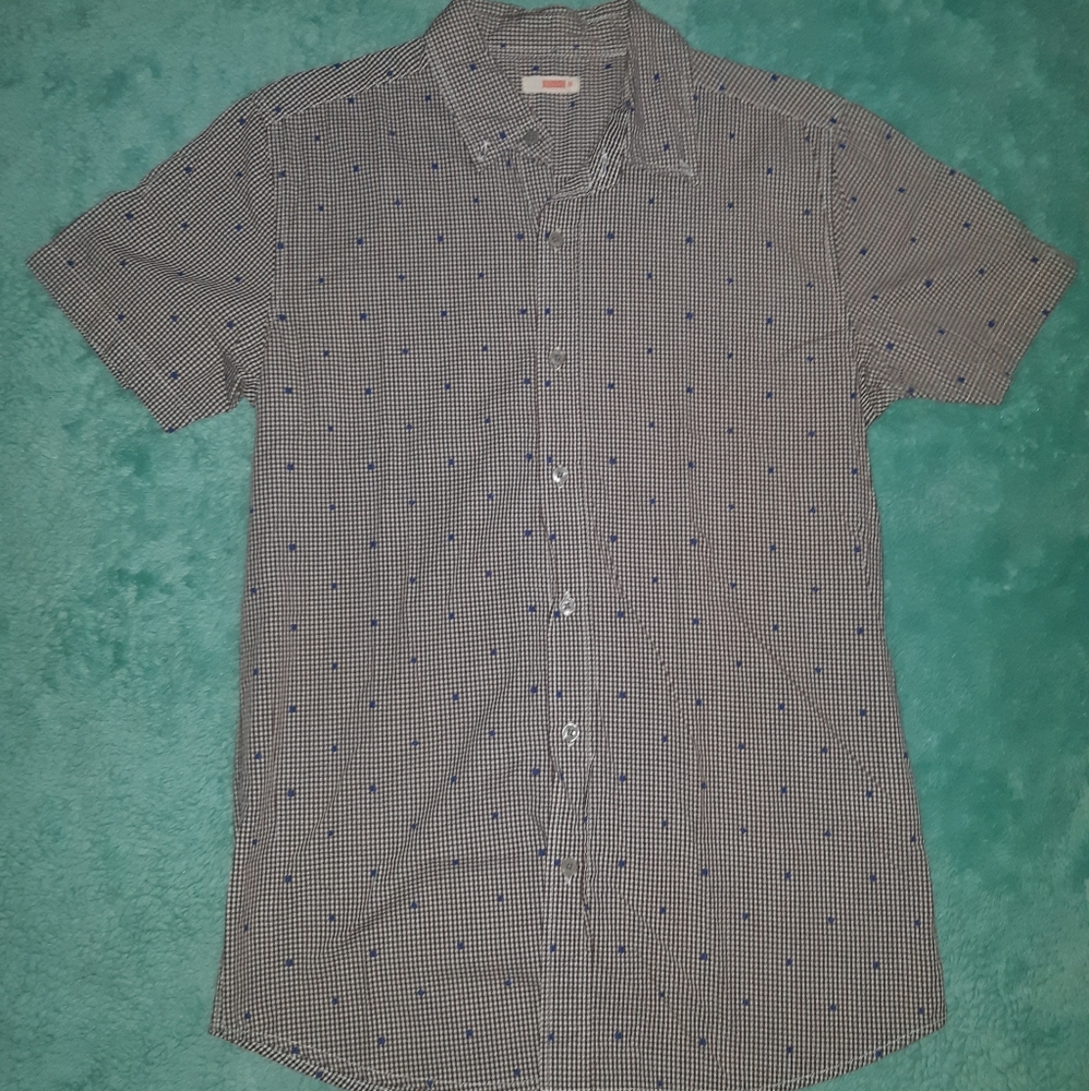 Polka dot plaid short sleeve button up shirt